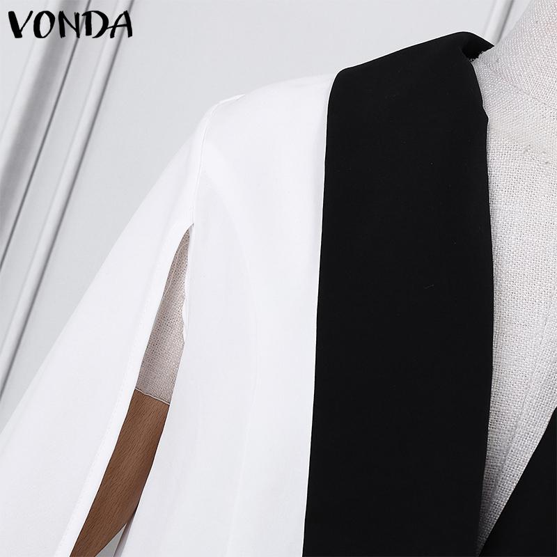 VONDA Dámské módní kontrastní barevné sako s dlouhým rukávem a výstřihem do V