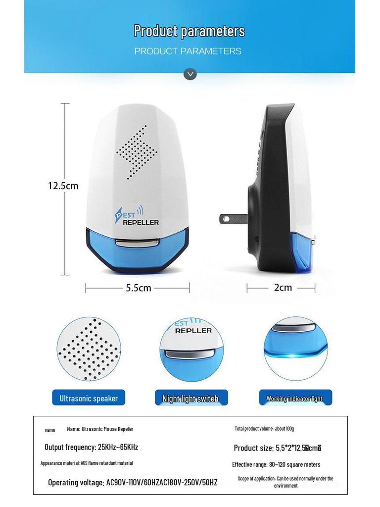 2024 Ultrasonic Mouse Repeller with Night Light - High Power Pest Control Device