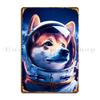 Shiba Inu Astronaut Metal Plaque Poster Personalized Plaques Printed Wall Mural Garage Tin Sign Poster