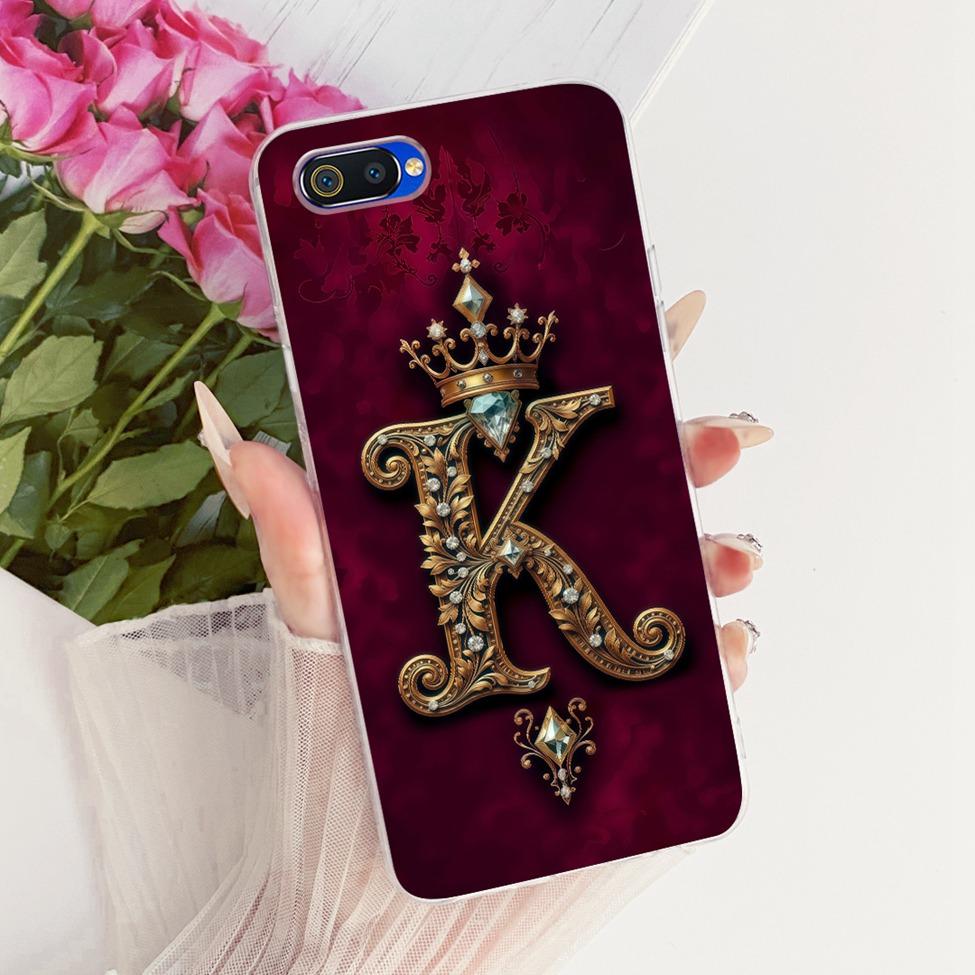 Clear Cover For Realme C2 Case Luxury Crown A-Z Letters 2D Flat Pattern Soft Phone Case For Real me C2 RMX1941 RMX1945 RMX1943