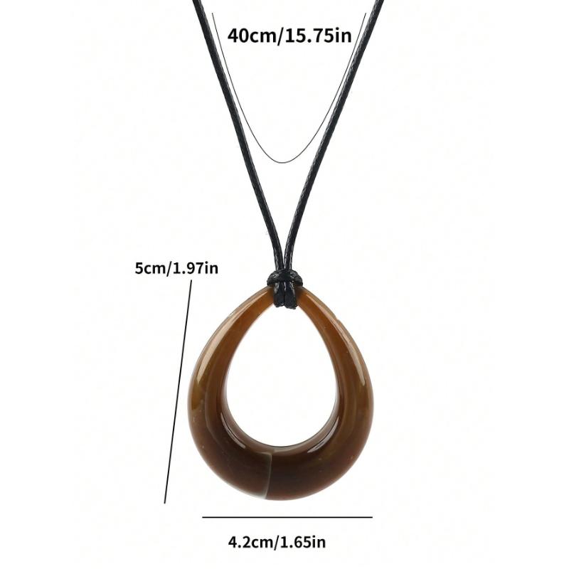 1pc Teardrop Geometric Acrylic Pendant On Leather Cord Necklace
