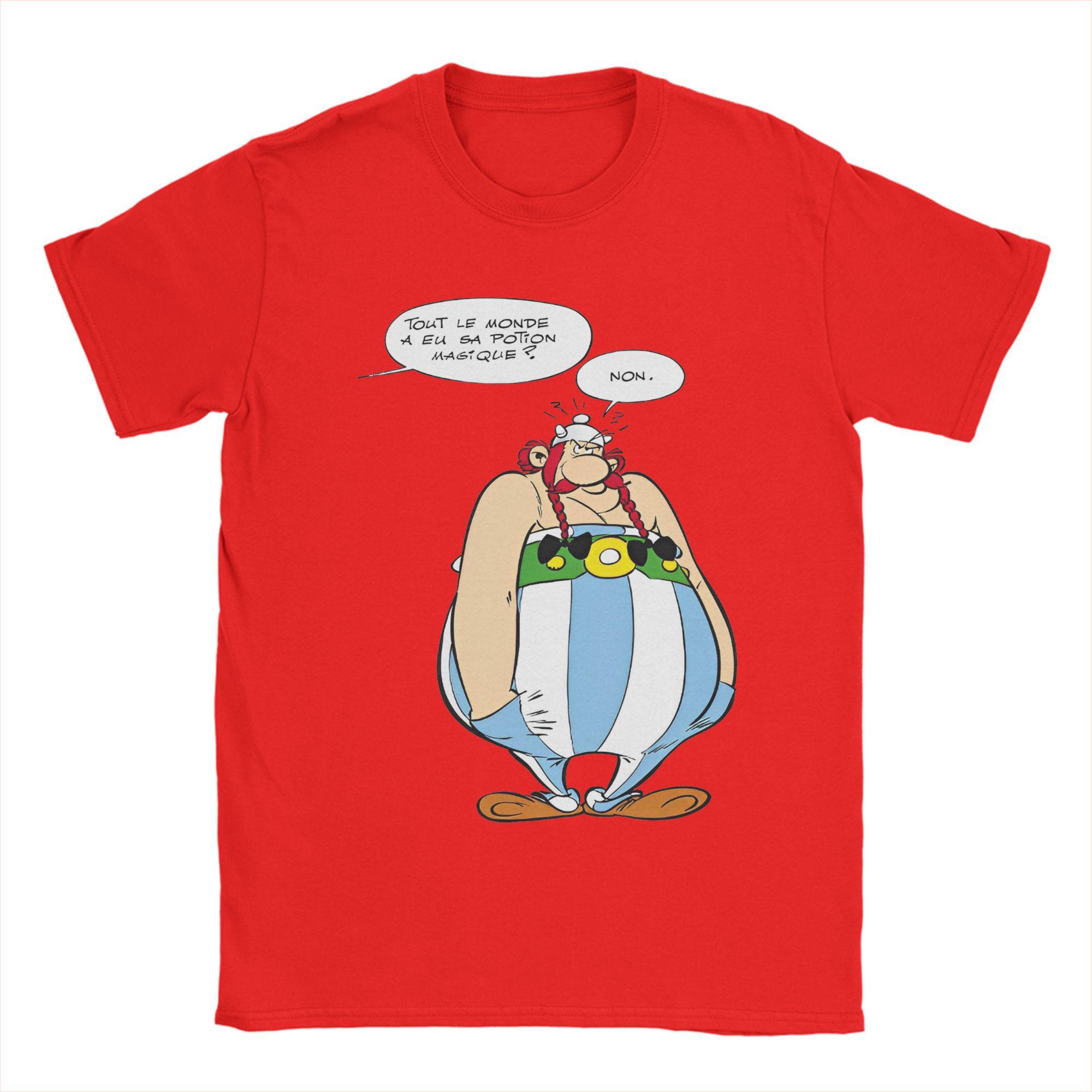 Men s Asterixes Speach Bubbles T Shirts Cartoon Obelixes 100% Cotton Tops Unique Short Sleeve Crewneck Tee Shirt Summer T-Shirt S