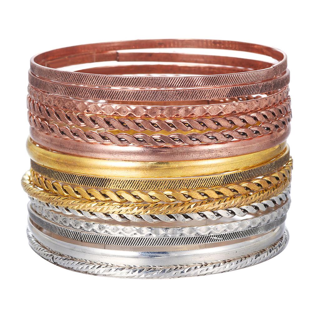 Geometric Metal Bangle Set With Electroplated Finish For Fashion Enthusiasts