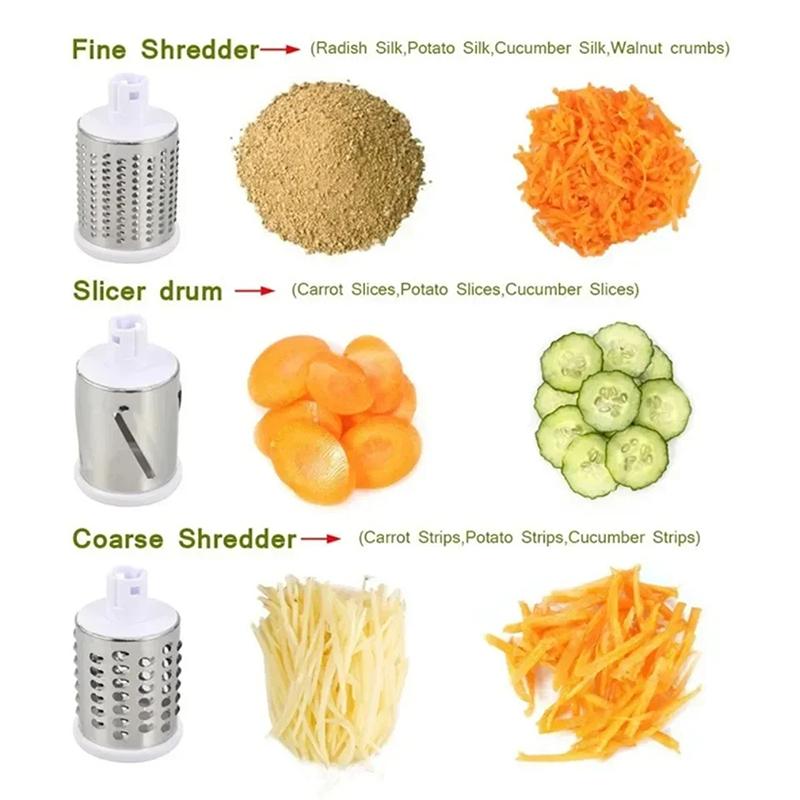 Kitchen Multifunctional Vegetable Slicer Fruit Cutter Cheese Shredder Tabletop Rotary Drum Grater
