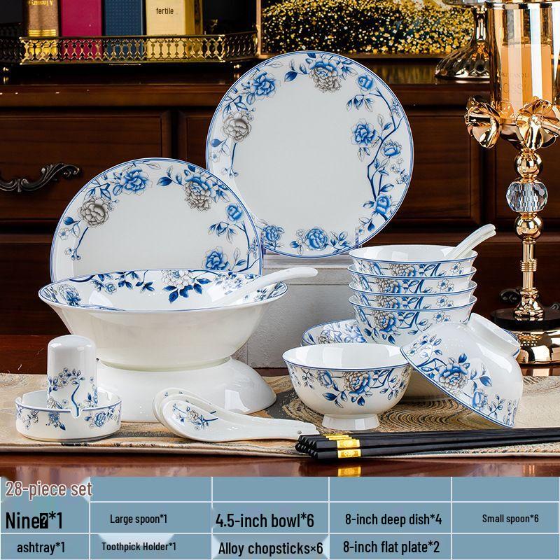 Xuan Kun Pai Blue and White Porcelain Dinnerware Set