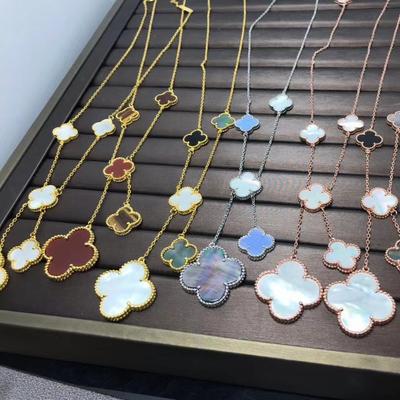 Υψηλής Ποιότητας 18k Κολιέ Τετράφυλλο Τριφύλλι Ασύμμετρο 6 Λουλούδια Αλυσίδα Κλείδας Φυσικό Φίλντισι Μοντέρνο Κολιέ