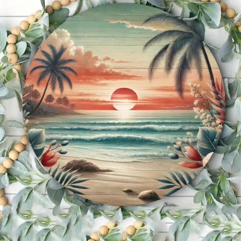 Vintage Metal Tin Sign Coastal Sunset Wall Art for Home Bar Decor