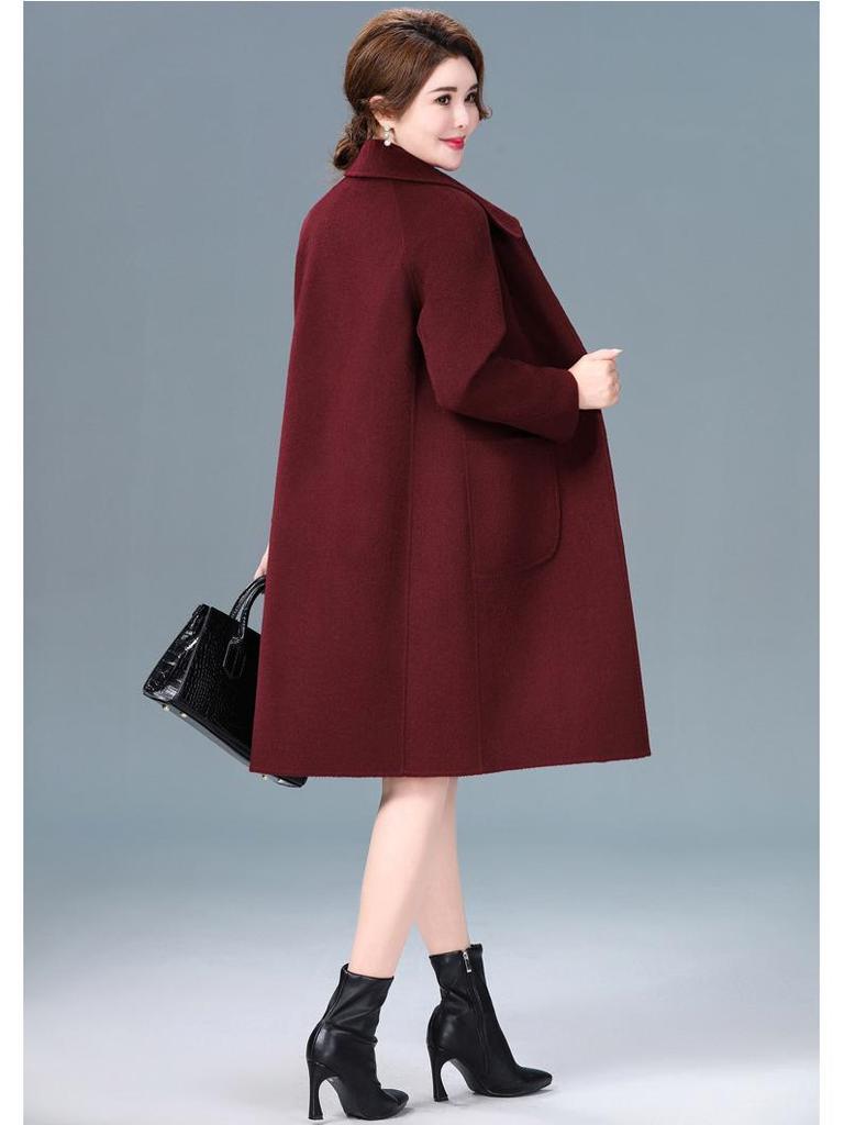 2025 New Autumn/Winter Double-Sided Cashmere Coat for Middle-Aged & Elderly Women - Mid-Length, High-End Wool Overcoat