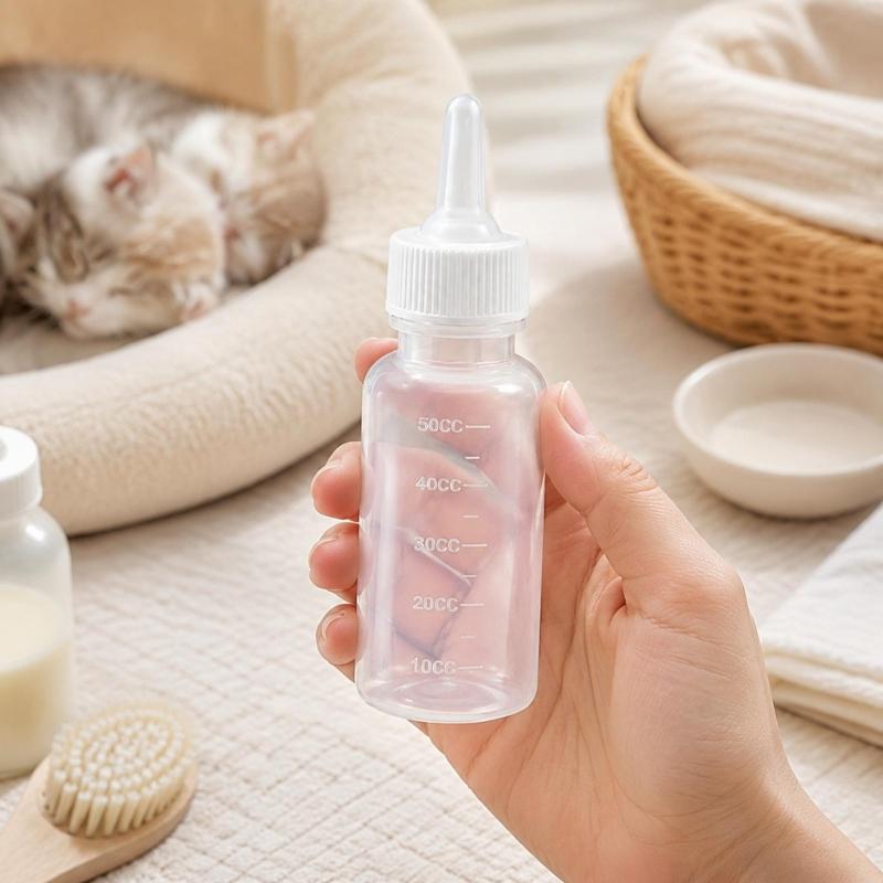 Newborns Cats and Dog Nursing Bottles with 3 Teat Shape, Plastic Bottles, Clear Scale Lines, and Removable Cap for Hand Feeding