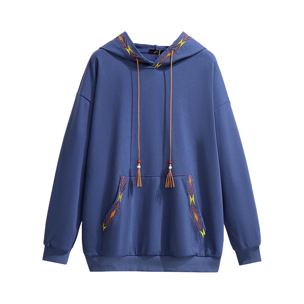 

Plus Size Women s Hooded Sweatshirt - Hong Kong Style, Embroidered, Loose Fit for Chubby MM, Perfect for Spring & Autumn. 2XL (for 130-160 jin) синій
