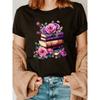 T-Shirt mit Rosen-Druck, Kurzarm, Rundhalsausschnitt, Lässiges Oberteil für Sommer & Frühling, Damenbekleidung