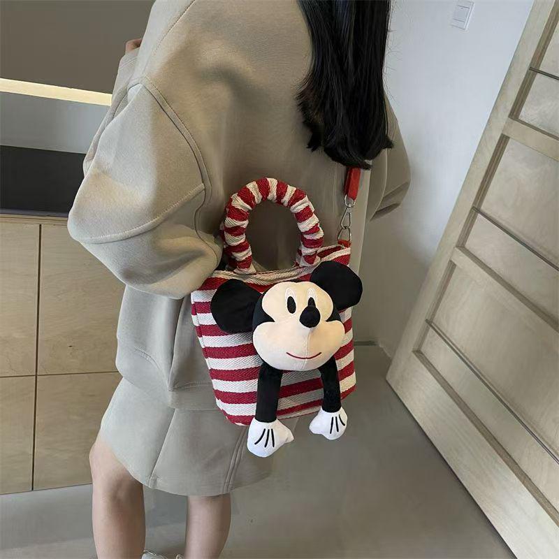 Mickey Mouse Striped Fashion Crossbody Bag - Versatile Single Shoulder Handbag for Girls
