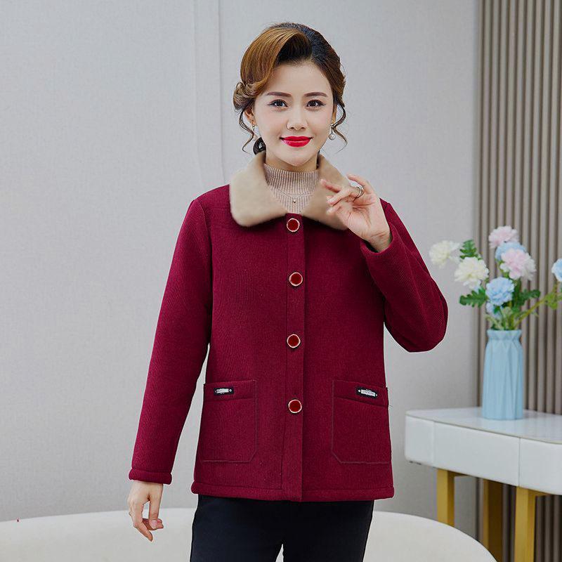 Middle-aged Mother's Autumn and Winter Coat New Style Middle-aged and Elderly Women's Outer Wear Plaid Square Collar