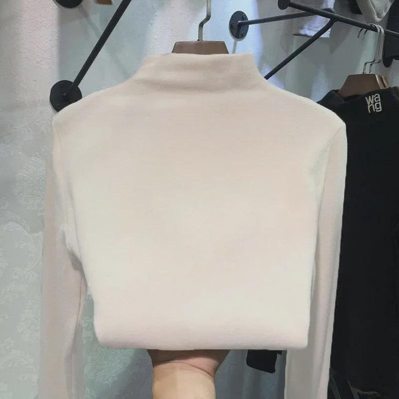 Double-Sided Velvet Half-High Collar Long-Sleeve Women's Warm Shirt for Autumn/Winter