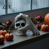 Realistic Bone Texture Figurine Halloween Skull Hand Sculpture, Gothic Skeleton Head Figurine, Spooky Resin Home Tabletop Ornament Decoration