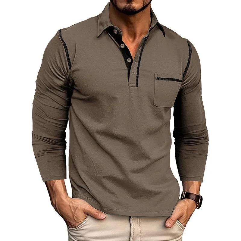 Autumn Men'S Casual T Shirts Breathable Long Sleeve Polo Shirt Mens Lapel T-Shirt American Color-Blocking Tops Tee