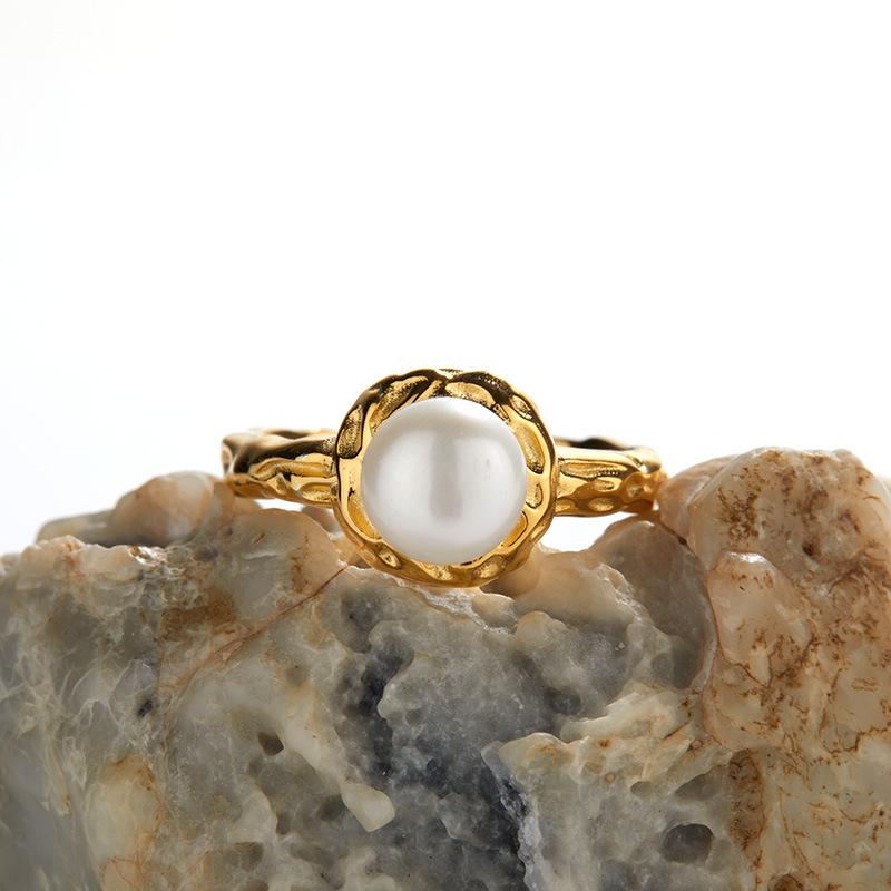 S925 Sterling Silver Inlaid Natural Freshwater Pearl Stylish Simple Necklace Earrings Ring Set