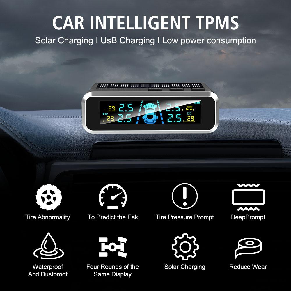 S13 Car Tire Pressure Monitoring System Auto Security Alarm Systems USB / Solar TPMS Digital LCD Display 0-6.0Bar