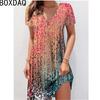 Abito A-line Floreale Elegante Vintage Donna Estate Manica Corta Scollo a V Casual Ampio Lunghezza al Ginocchio Abito Estivo Vestidos De Mujer