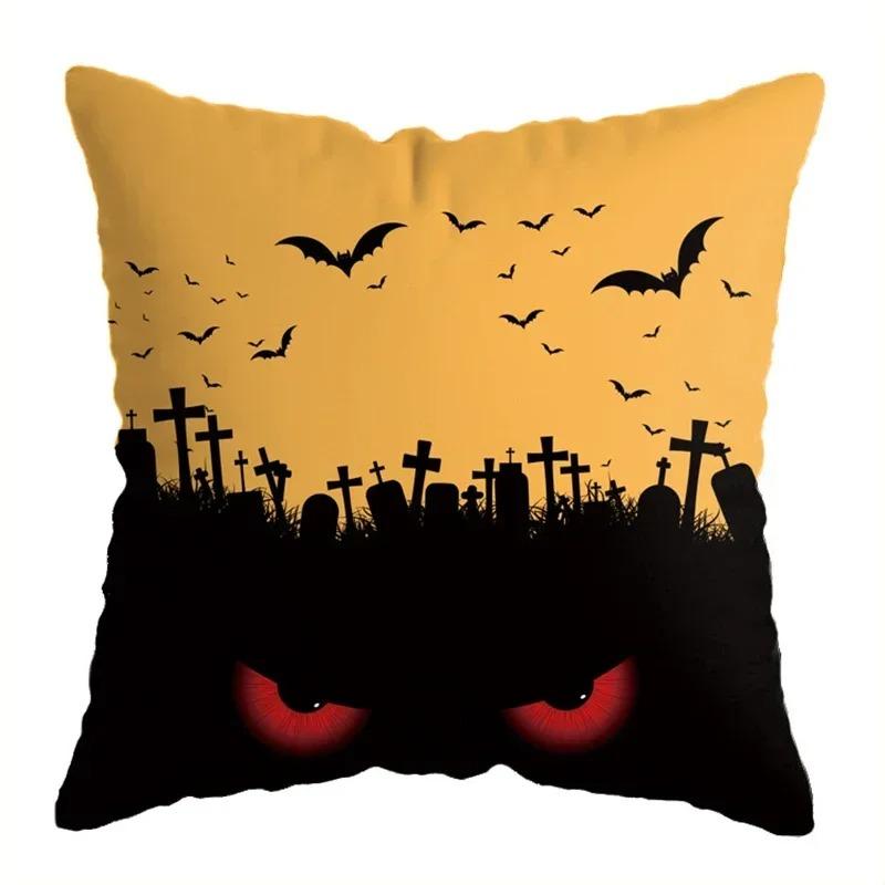 Home Decor Halloween-Themed Cushion Covers With Spooky Scenes Pattern Cushion Cover Suitable For Sofa Bedroom Car Pillow Cover
