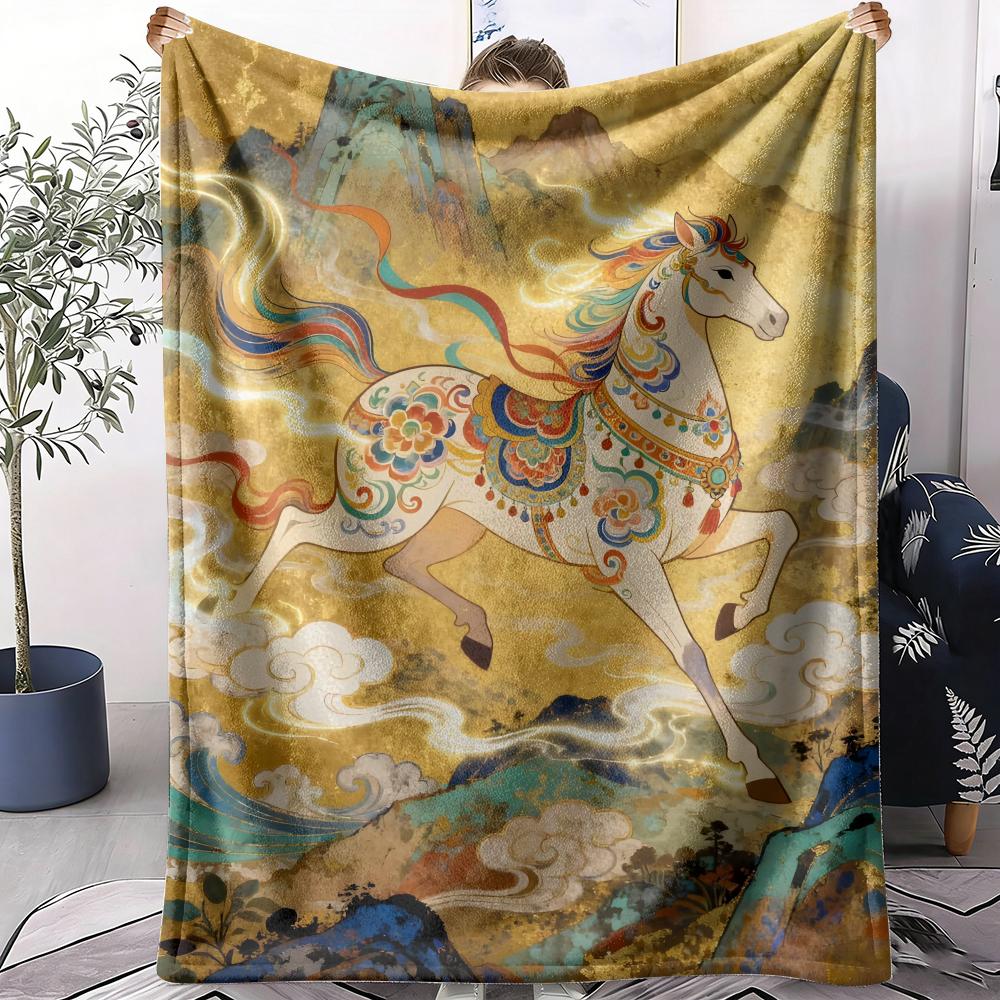 Horse Throw Soft Flannel AC Blanket Lightweight Summer Nap Throw Cozy  Blanket for Sofa Bed Travel Home 75x90cm
