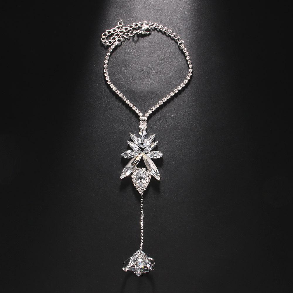 Charm Bling Crystal Ring Bracelet Chain Women Silver Boho Wedding Sparkling Rhinestone Finger Bracelet Women Jewelry