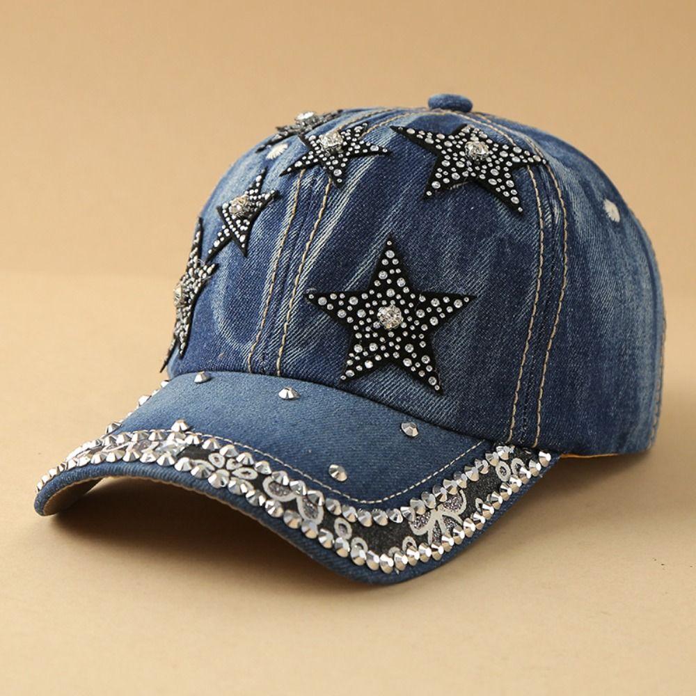 Modische verstellbare Jeans-Baseballkappe mit Perlen verziertem Schleifen-Hip-Hop-Hut Sonnenschutz Vielseitige Schirmmütze Outdoor