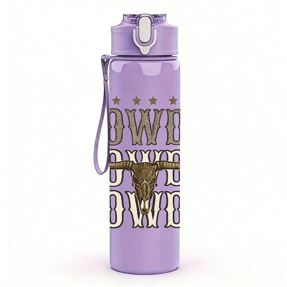 1PC Howdy Cowboy Western Text Print 750ml Color Plastic Sports Water Bottle Leakproof Flip Straw Lid Suitable for Sports Office Home Use