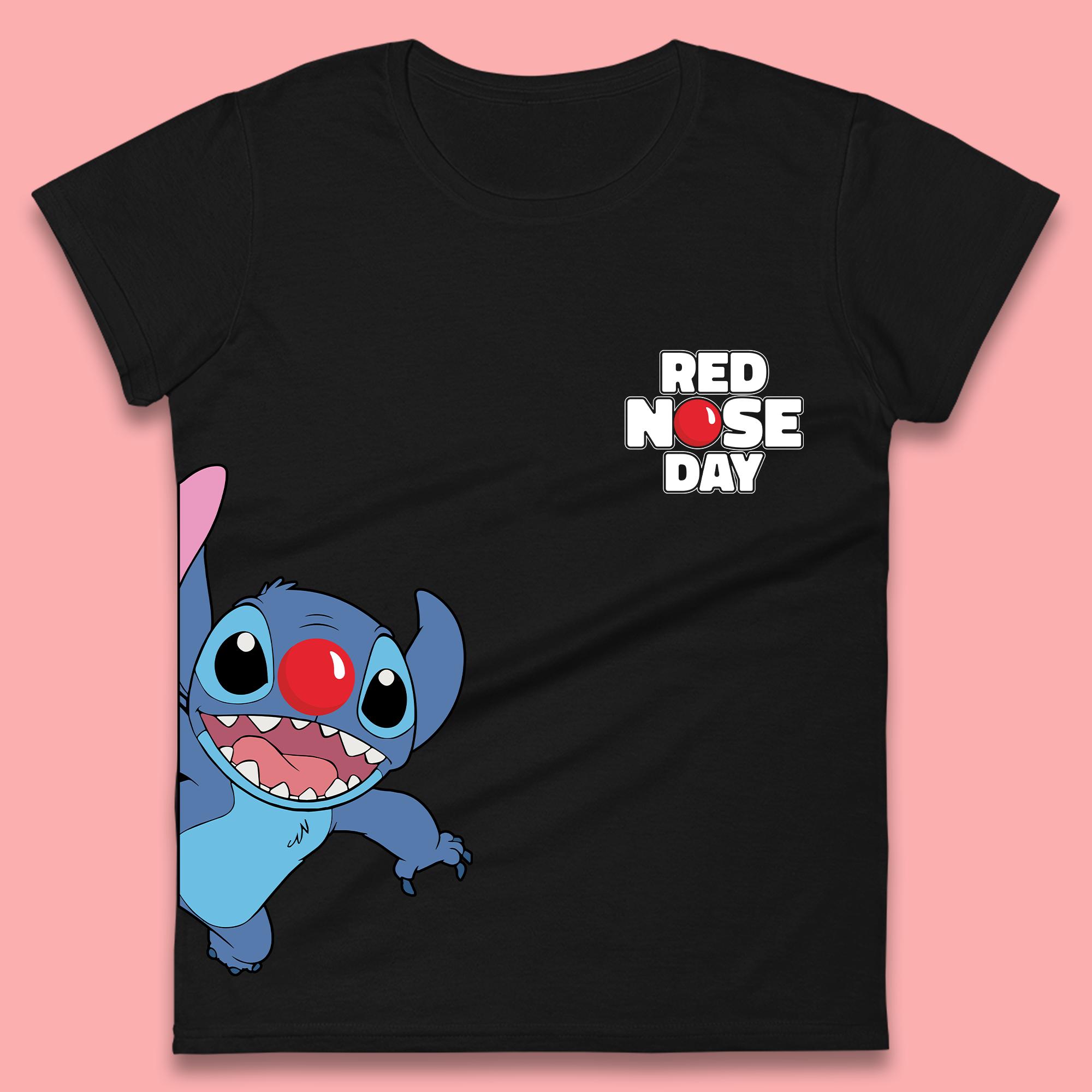 Red Nose Day Peeking Disney Stitch Womens T-Shirt Mens Tops Tees Unisex L