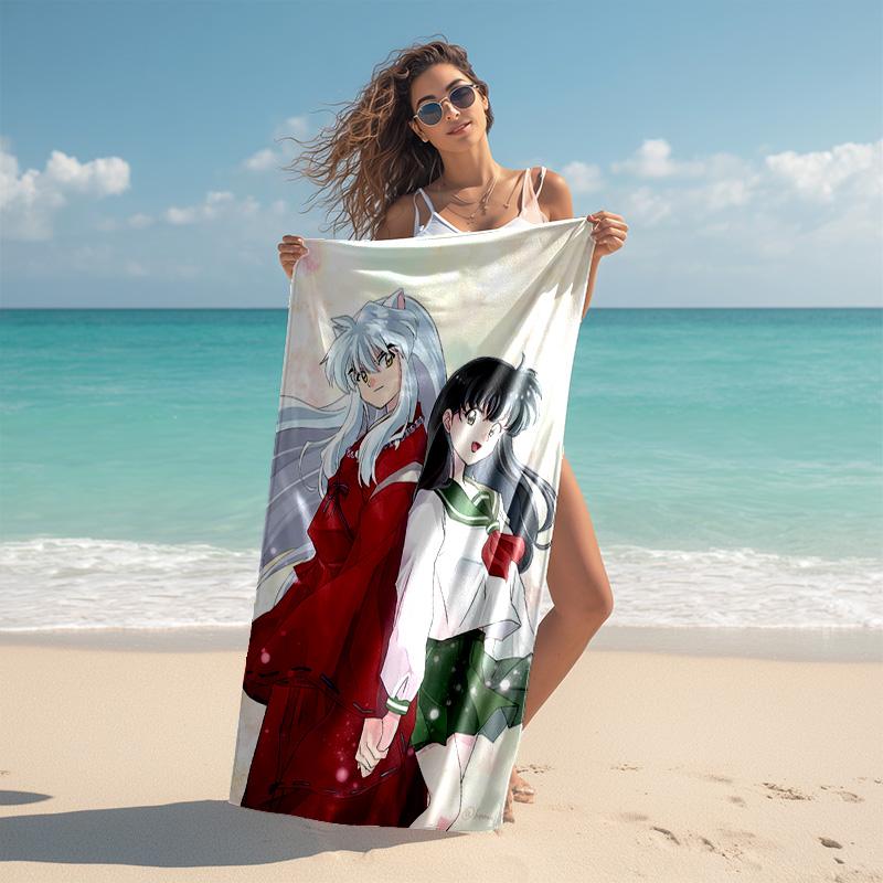 proof beach towel with Inuyasha & Kagome pattern - soft,absorbent,quick-drying,machine washable - perfect for swimming,camping,bathing