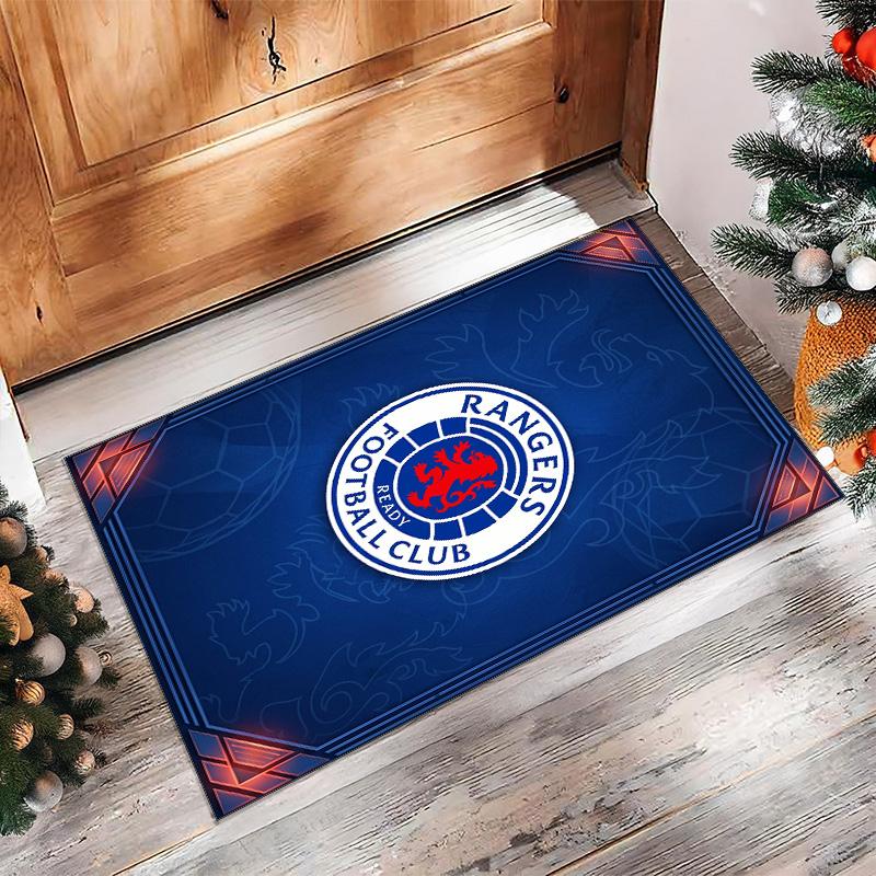 Tappeto Morbido per Area Calcio Rangers FC con Motivo Calcio, Antiscivolo, Tappeto per Pavimento Interno, Tappetino Decorazione Sportiva per Camera da Letto