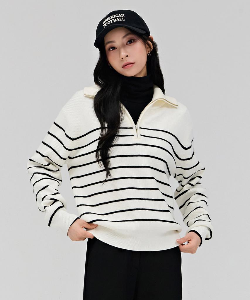 CHASECULT Women'S Half-Zip Striped Sweater - Ivory