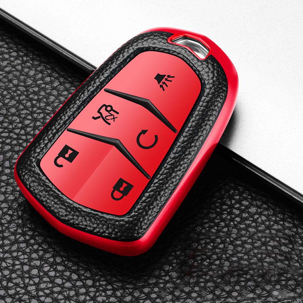 

TPU Leather 5 Buttons Car Key Case for Cadillac SRX 2015 2016 ATS CTS CT6 XT5 XTS Remote Fob Cover Keychain Protector Bag красный