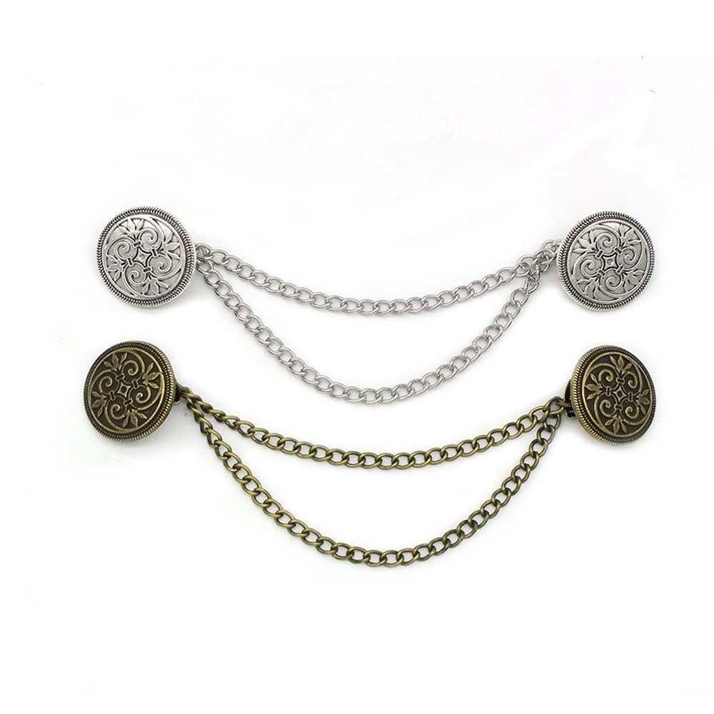 Vintage Sweater Clips - Elegant Anti-Leakage Cardigan Clasps, Retro Scarf Brooch Pins Cardigan Clip with Chains