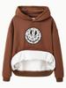 European & American Women's Fleece-Lined Hoodie with Smiley Face Print - Autumn/Winter
