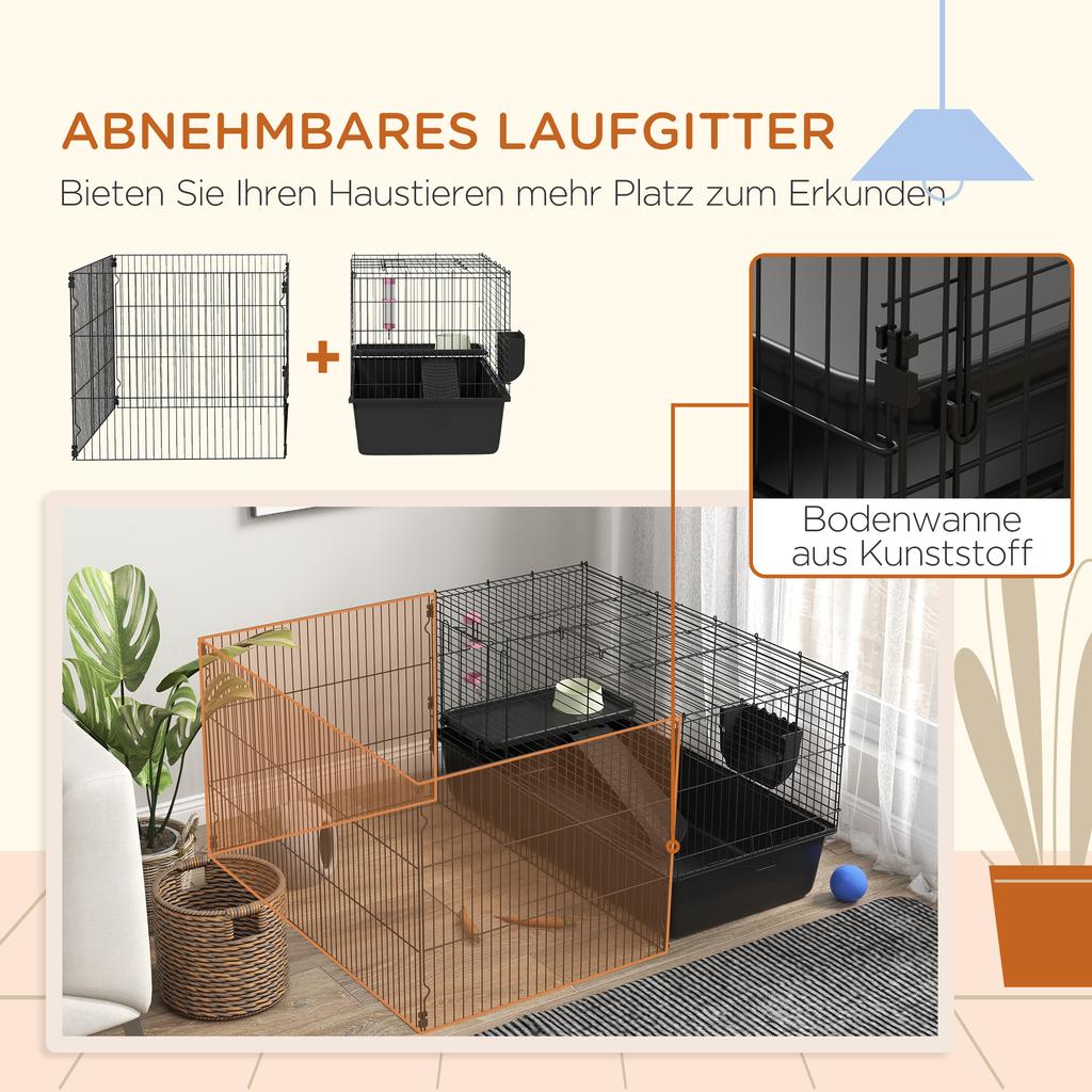 Small Animal Cage with Removable Enclosure, Playpen with Hutch, Incl. Accessories, Black