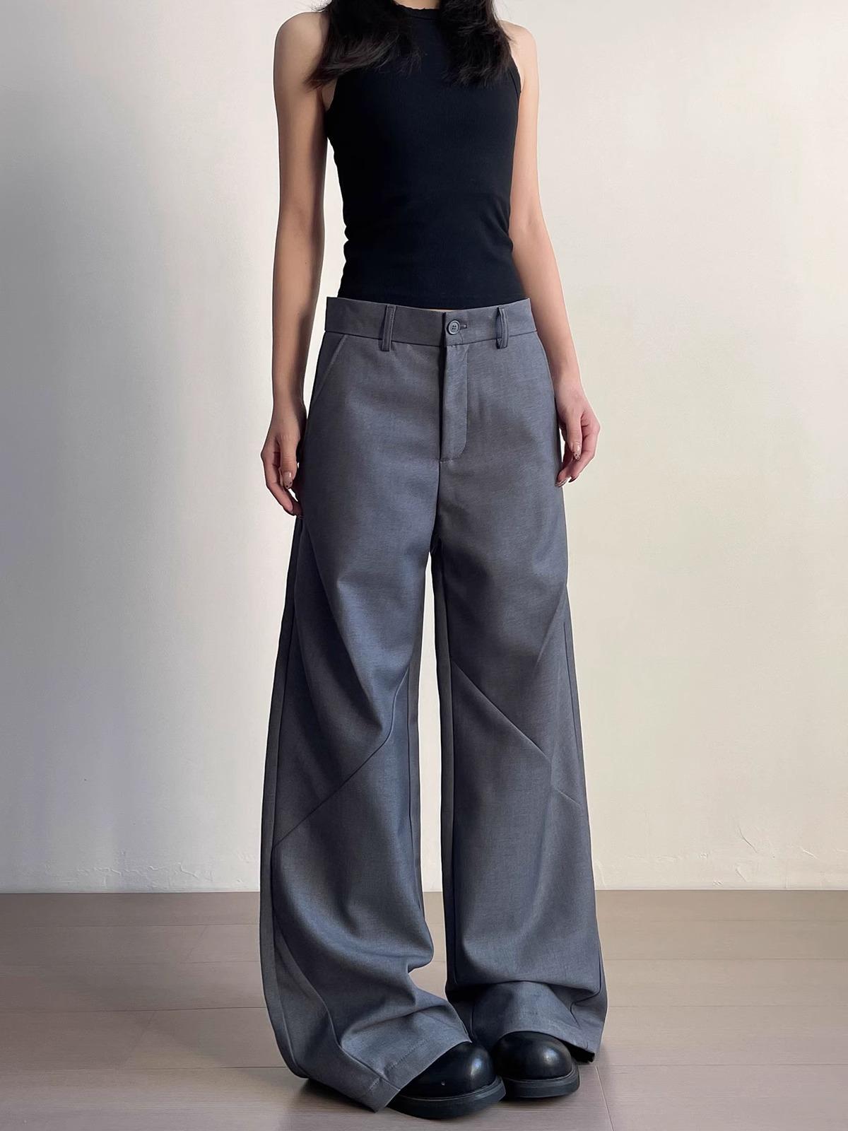 

Женские брюки высокого класса плиссированные повседневные свободного кроя прямого покроя - Коллекция весна/осень M серый