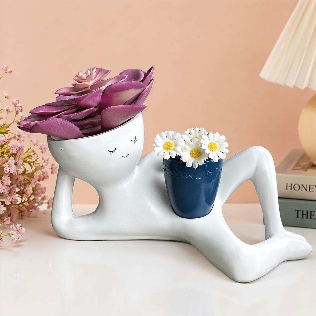 GOOD-Lazy Guy Planter Resinlazy Little Character Flowerpot Unique Lying Down Figure Planter Succulent Pot Home Garden Decoration