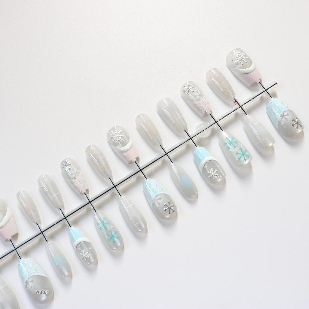 Glitter Snow Christmas Nail Tips with White-Enhancing Glass Beads