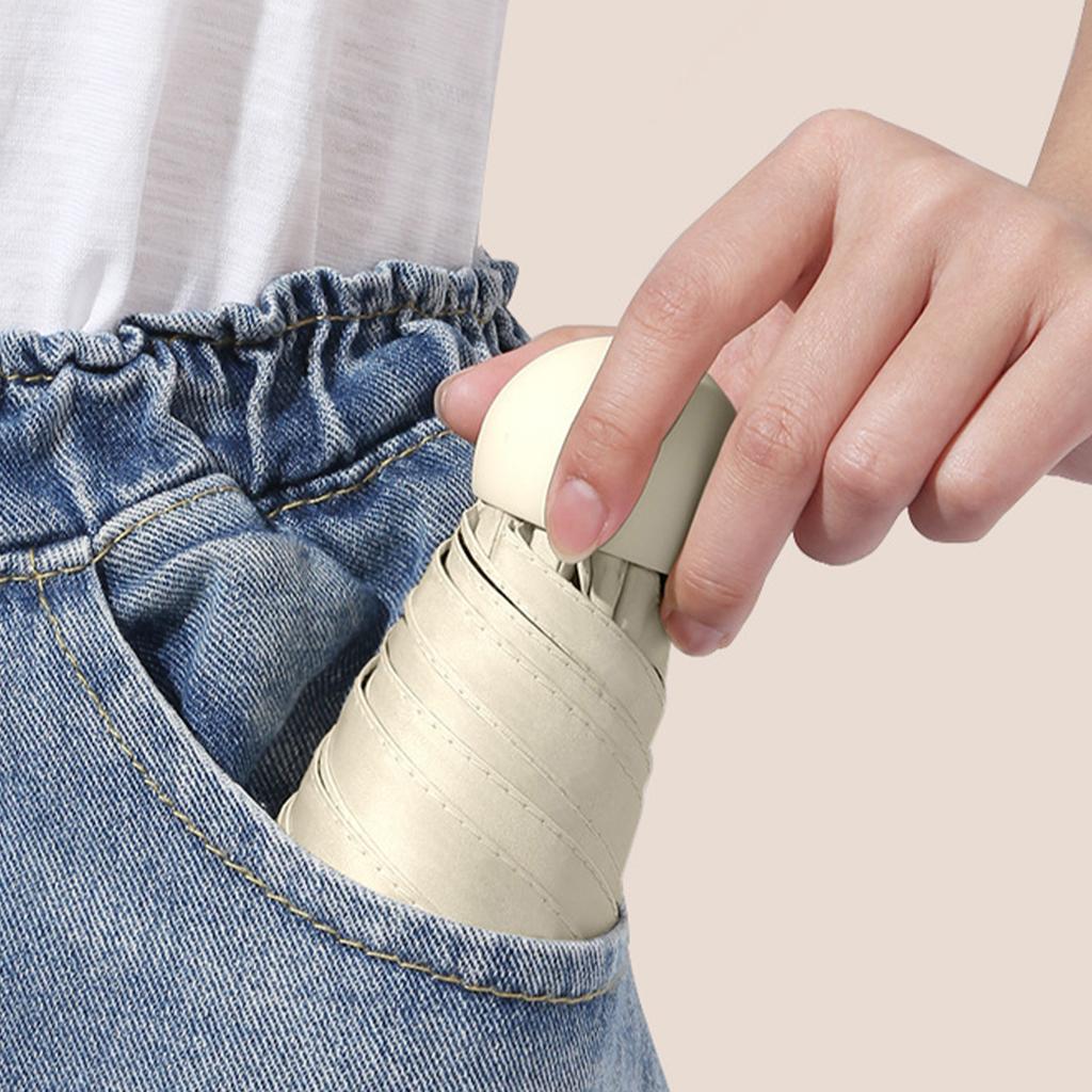 Sun Rain Folding Umbrella 5 Folding 6 Ribs Vinyl Mini Foldable UV Blocking Umbrella for Travel