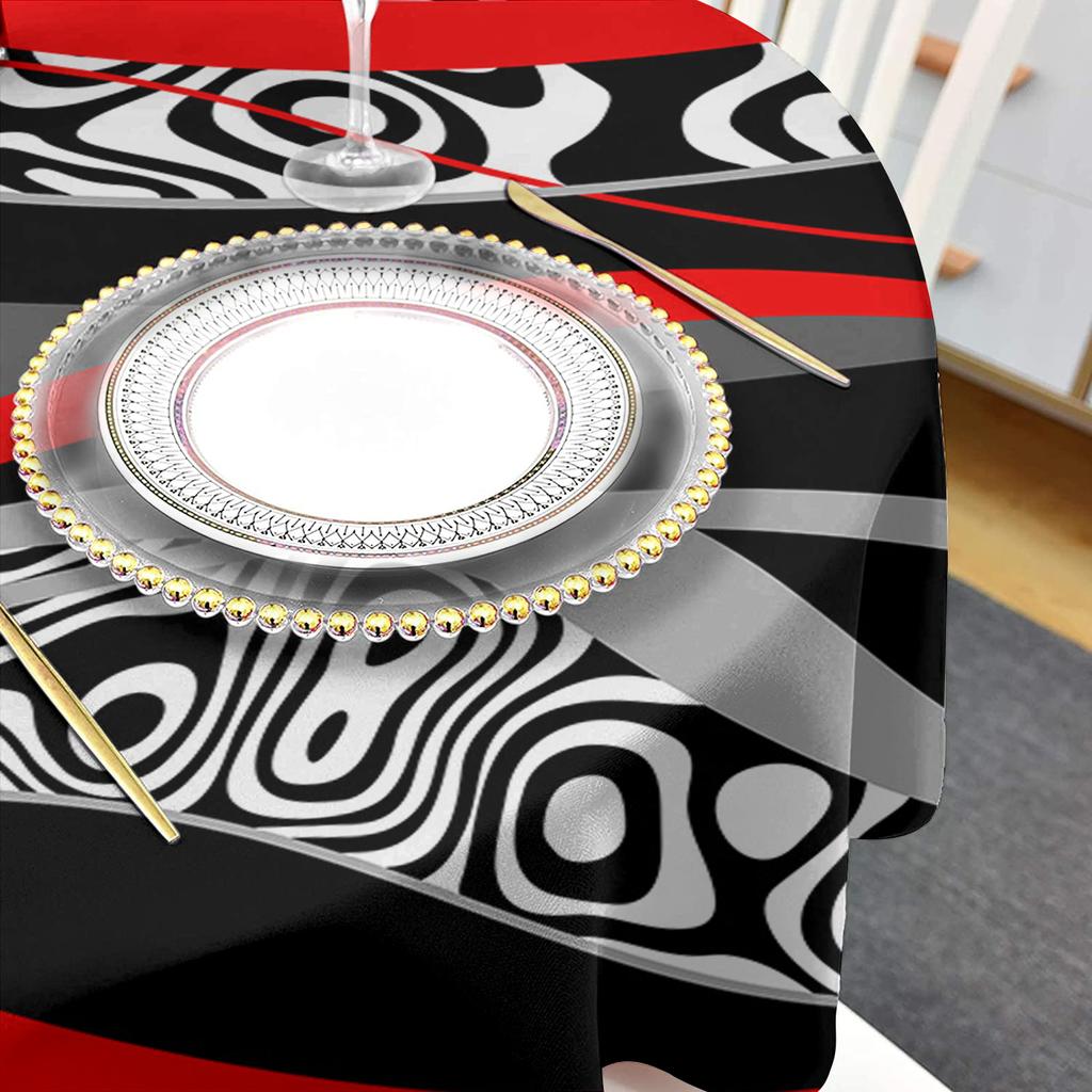 Abstract Lines Gradient Colors Round Tablecloth Waterproof Table Cover For Wedding Party Decoration Dining Table Cover