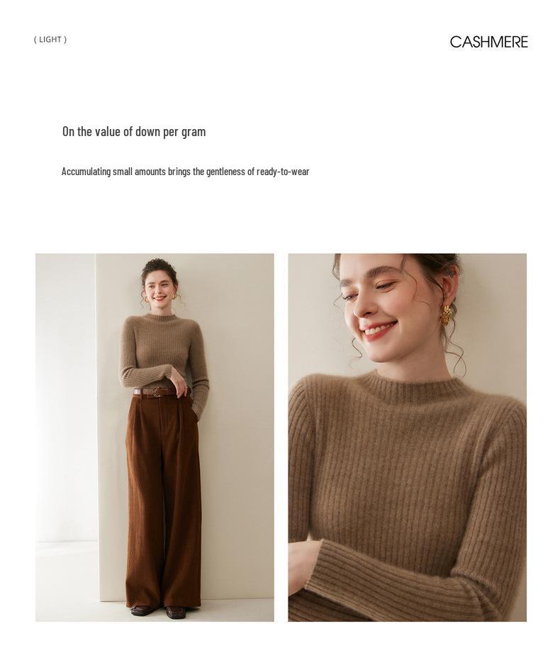 Women's Cashmere Half-Turtleneck Slim Pullover - Warm, Ribbed, and Perfect for Layering