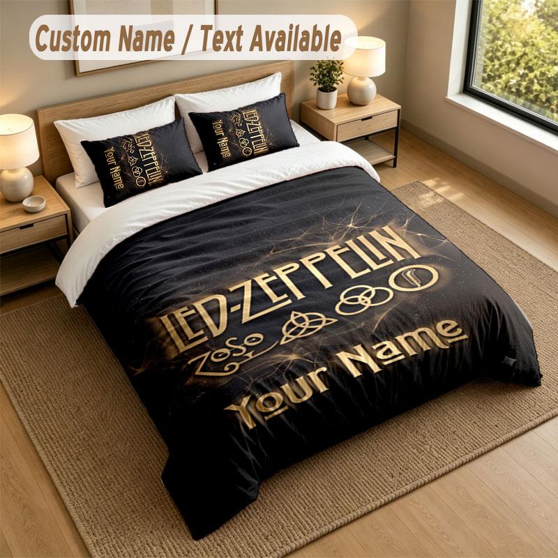 Bedding Set 1 Duvet Cover 2 Pillowcases Led Zeppelin Print Soft Bed Linen Bedroom Decor