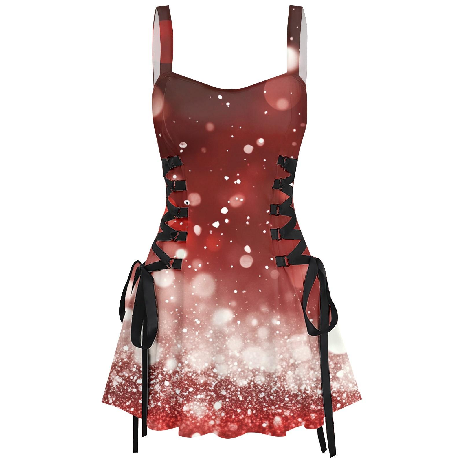 

Жіноча повсякденна мода з різдвяним принтом, сексуальна ремінець, коротка ретро-сукня, ретро-спідниця XXL