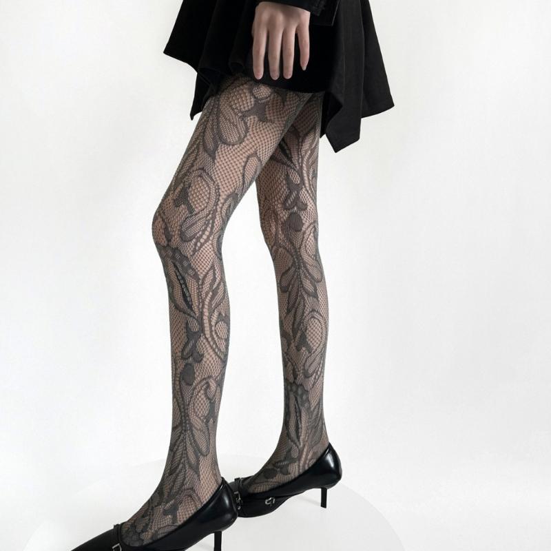 Women's Vintage Lace Jacquard Fishnet Tights with Irregular Floral Pattern Pantyhose for Party Nightclub or Date Outfits