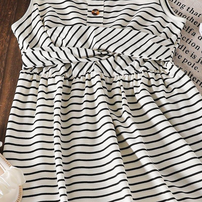 Girls' Fashionable Dress 2025 Summer Children's Casual Striped Sleeveless Dress