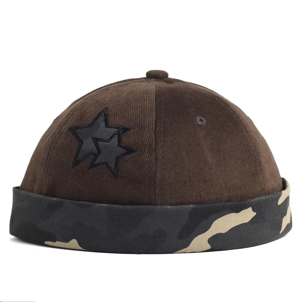 Unisex Washed Color Brimless Caps Without Visor Star Splicing Docker Cap Letter Adjustable Beanie Hat Vintage Style Hip Hop Hats