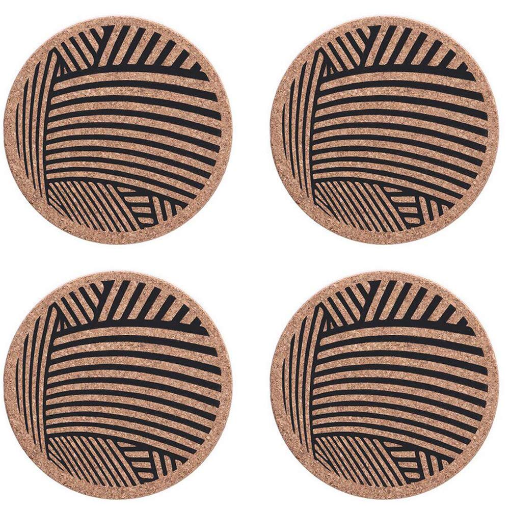 MinniLove Cork Coasters, Pack of 4, Water-Absorbent, Thick, Non-Slip, Round, Heat-Resistant, Durable, Perfect for Teahouses, Cafes, Restaurants,