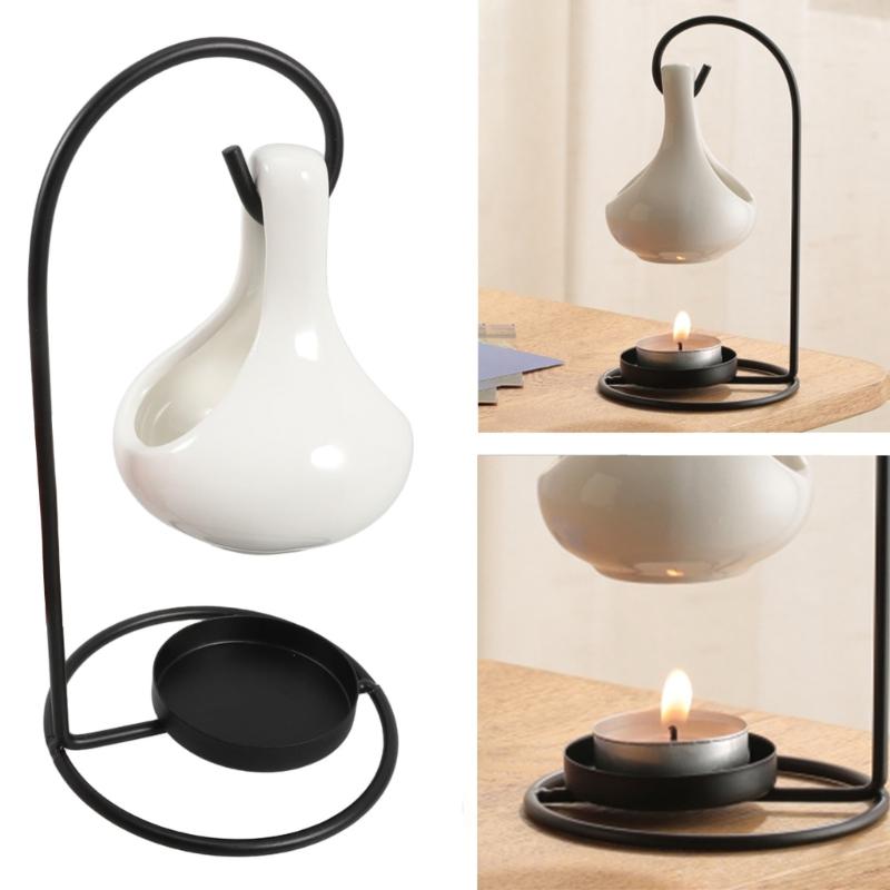 Hanging Ceramics Essential Oil Burners Aromatherapist Diffuser Tealight Candle Holder with Iron Stand for Home Decors