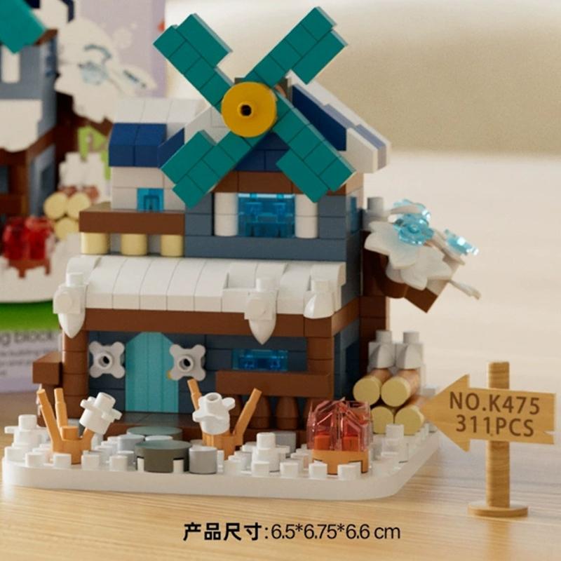 New Diy Four Seasons Windmill House Villa Christmas Street View Building Blocks Kit Bricks Model Toy Children